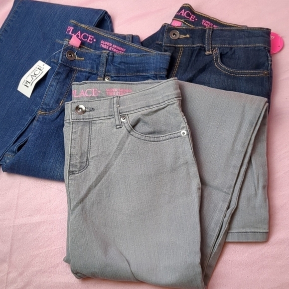 The Children's Place 3 Pack Blue and Gray Adjustable Waist Skinny Jeans size 12 - Picture 1 of 7